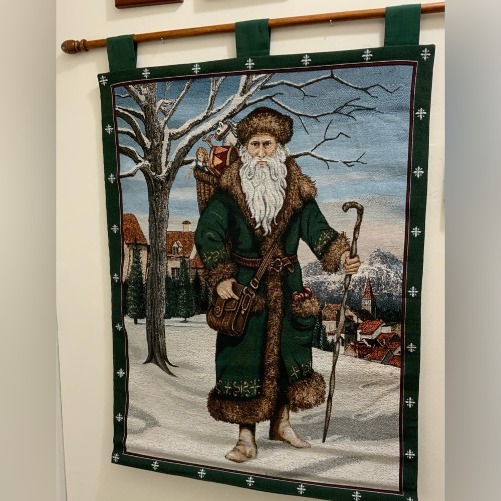 Vintage Woodland Santa Claus Tapestry